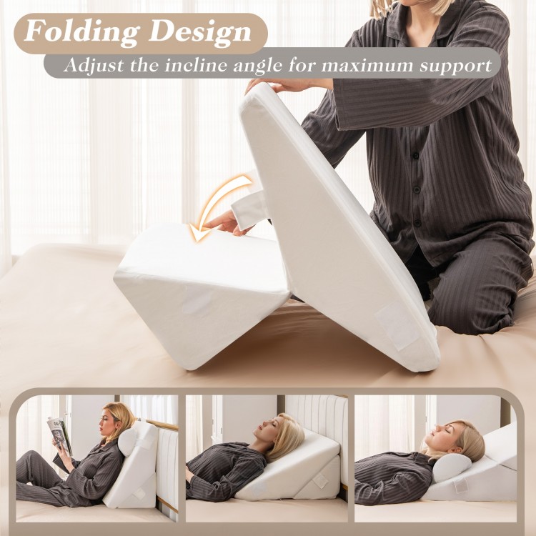 Adjustable 3-piece bed wedge pillow set in off-white, featuring air memory foam for maximum support and comfort.