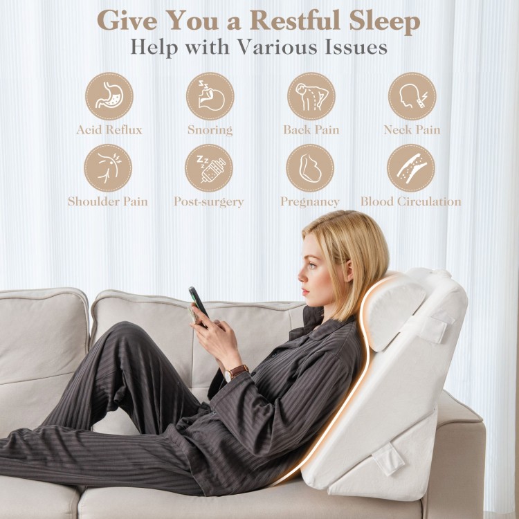 Adjustable 3-piece bed wedge pillow set in off-white, featuring air memory foam for neck and back support, ideal for.
