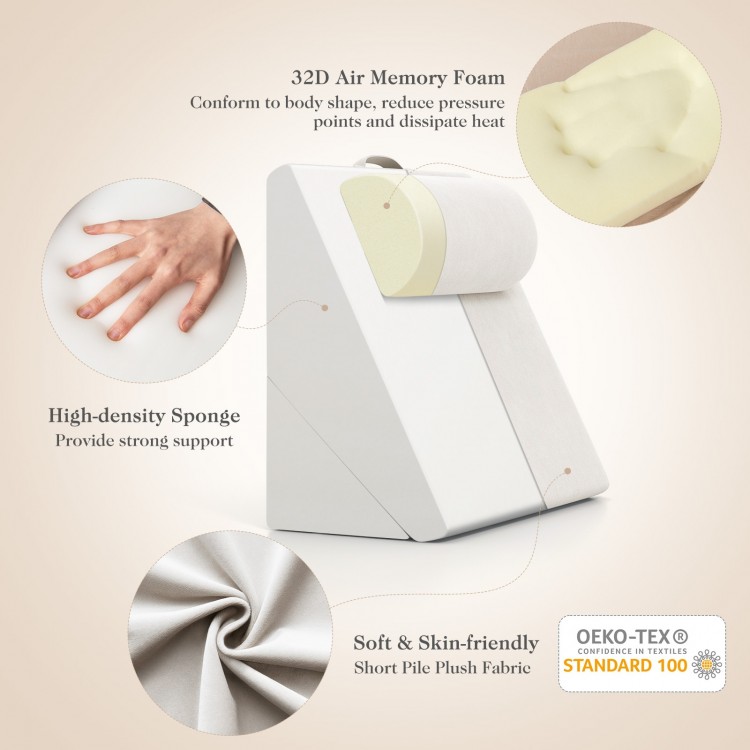 3-piece bed wedge pillow set in off-white with 32D air memory foam for ergonomic support and restful sleep.