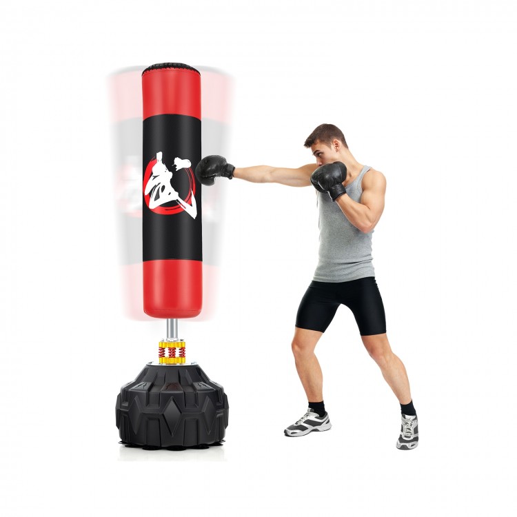 Freestanding 70-inch punching bag with a fillable base and 12 suction cups for stable, effective training.