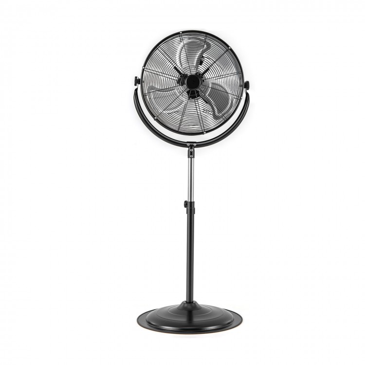20-inch high-velocity pedestal fan in black with adjustable height and 3 speeds for efficient cooling in large areas.