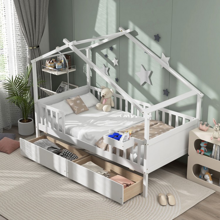 Twin House Bed in white with a whimsical house shape, perfect for themed bedrooms with imaginative designs and safety.