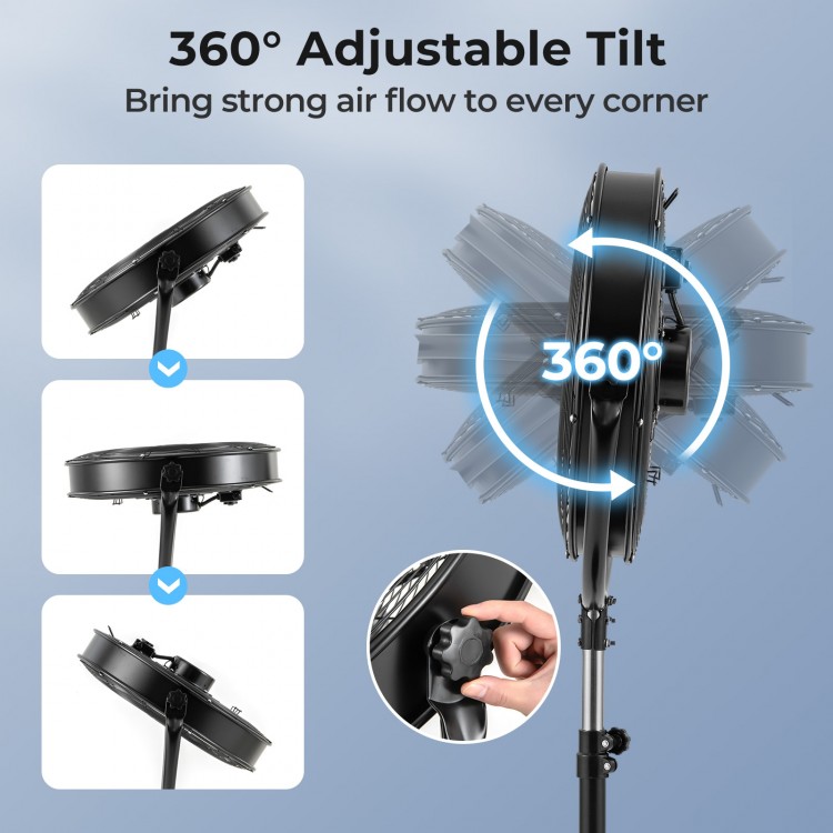 20-inch high-velocity pedestal fan with 360° adjustable tilt and three speeds for efficient cooling in any space.