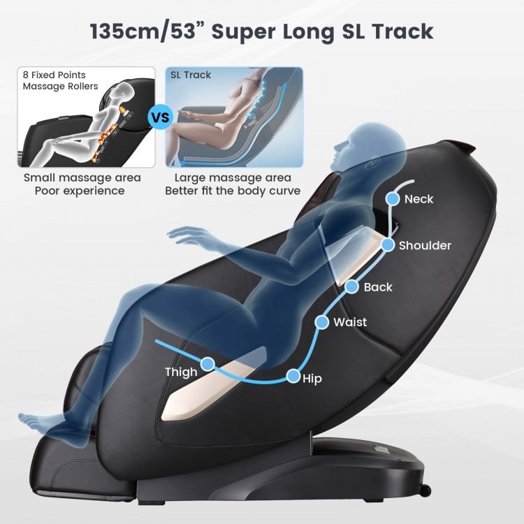 Full body zero gravity shiatsu massage chair with SL track, showcasing ergonomic design for neck, back, and hip support.