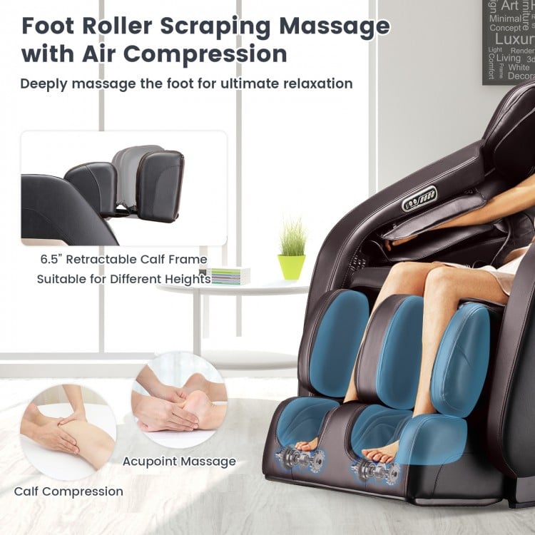 Foot roller scraping massage with air compression on the Relaxation 02 Shiatsu massage chair for ultimate relaxation.