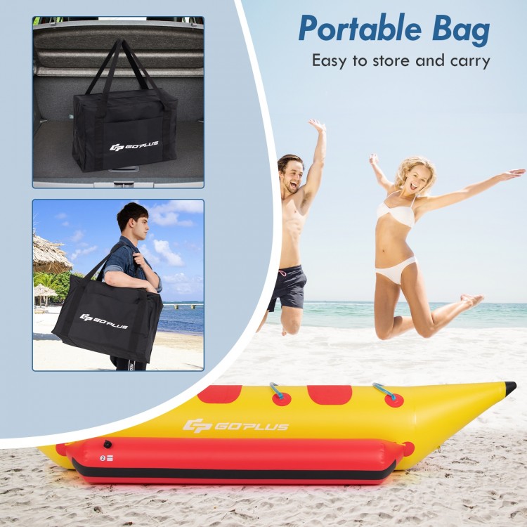 Portable carrying bag for the 3-person inflatable banana boat, easy to store and transport for fun water activities.