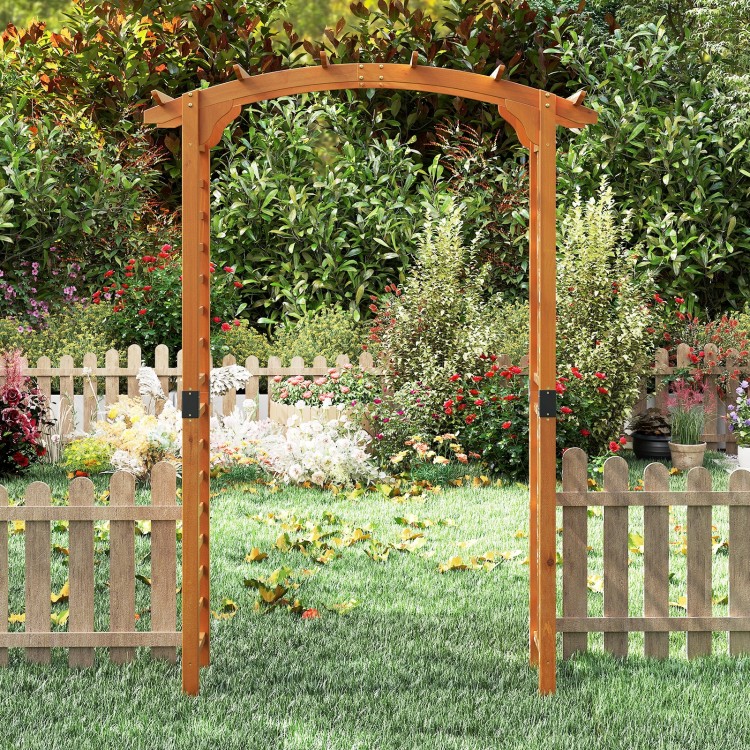 Wooden garden arch trellis made of fir wood, 7.5 feet tall, ideal for climbing plants and outdoor decor.
