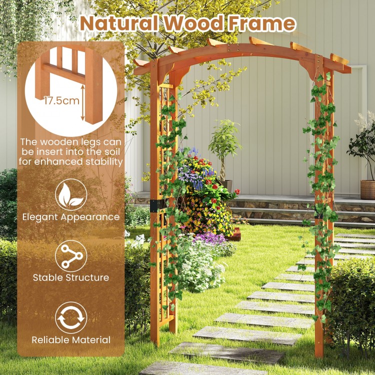 Wooden garden arch trellis made of fir wood, 7.5 feet tall, ideal for climbing plants and decorative displays.