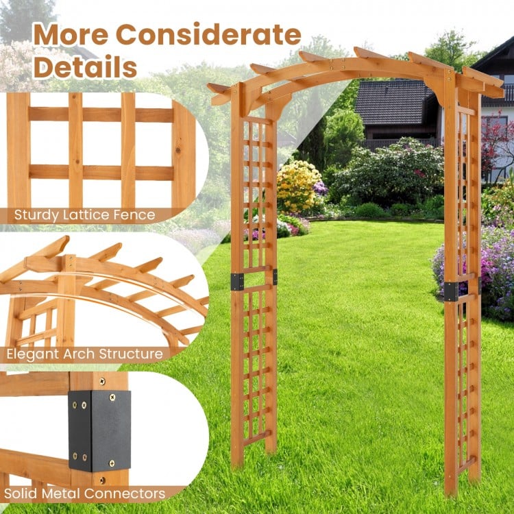 Wooden garden arch trellis with elegant lattice design, made of durable fir wood, ideal for climbing plants and outdoor.