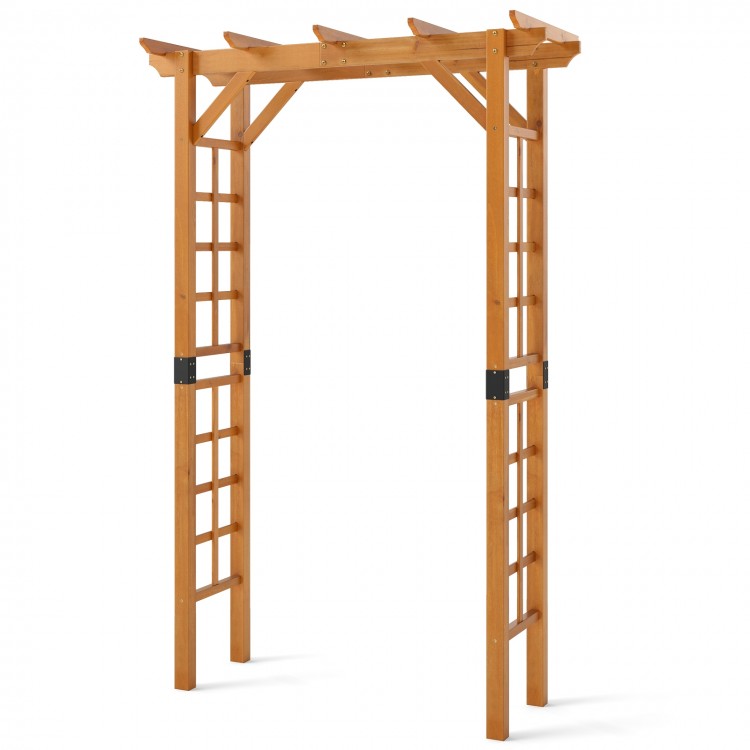 Wooden garden arch trellis for climbing plants, 7 feet tall, made of durable fir wood with a flat/arched roof for.
