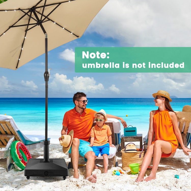 Fillable umbrella base stand with built-in handles for easy transport, ideal for stabilizing patio umbrellas.