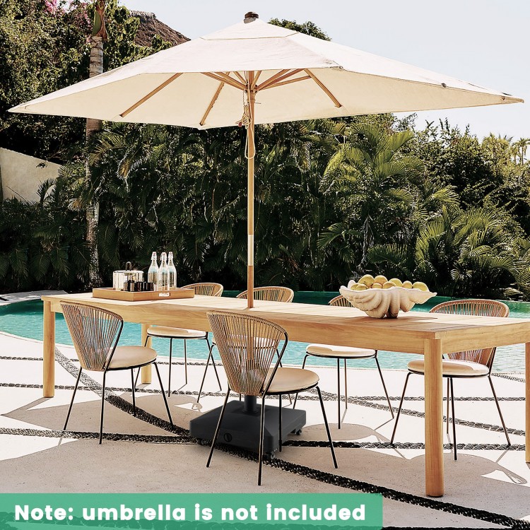 Fillable umbrella base stand featuring a tightening knob for securing umbrellas, perfect for poolside gatherings.