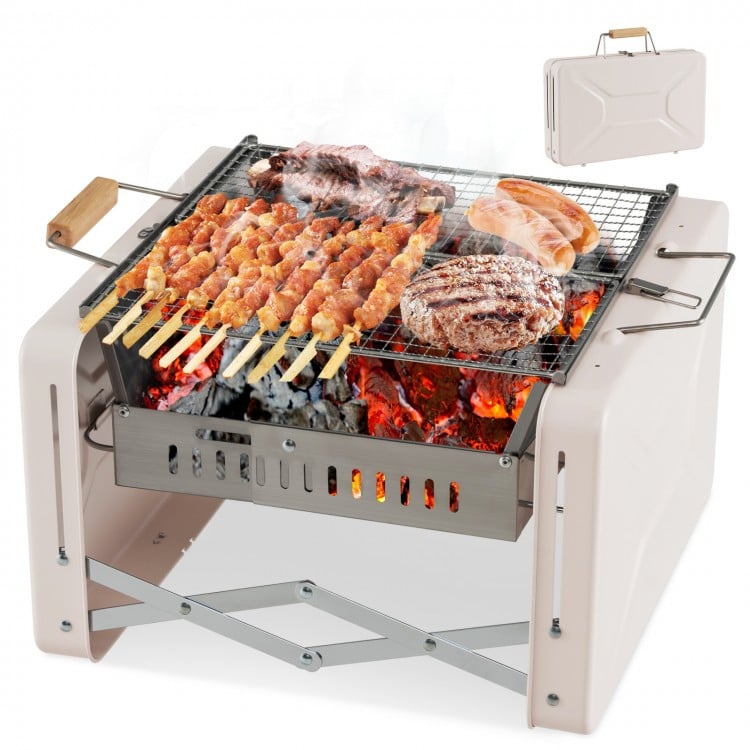 Folding Charcoal BBQ Grill with Dishwasher-safe Grill Grids and Charcoal Box - Gallery View 1 of 10