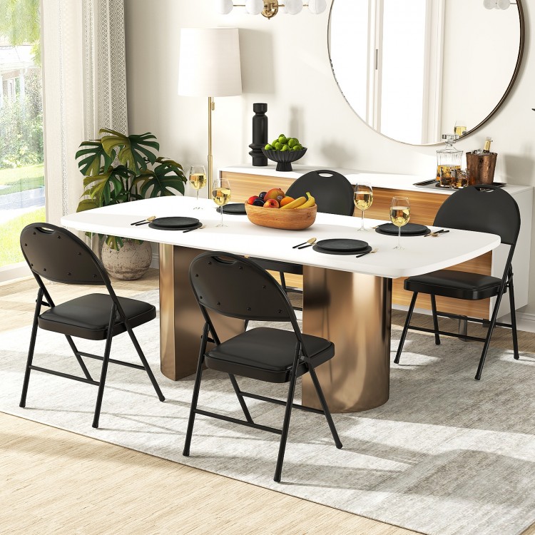 Padded folding chairs with a metal frame in black, featuring ergonomic backrests, ideal for events and easy storage.