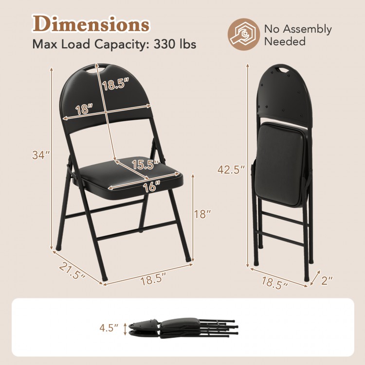 Padded folding chair with metal frame, ergonomic backrest, and carry handle; ideal for events and easy storage.