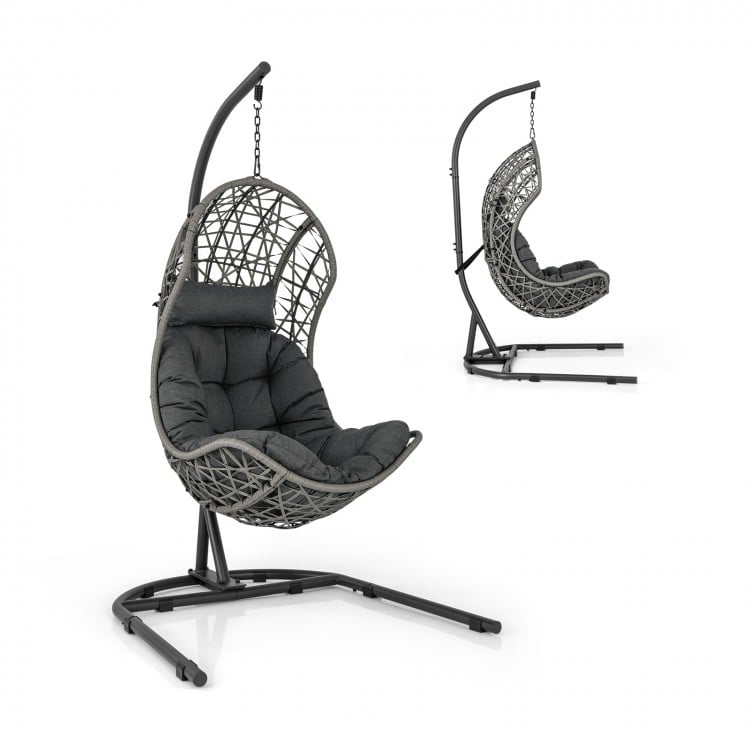 Egg Chair with Stand PE Rattan Swing Hammock Chair with Pillow and Cushion - Gallery View 1 of 10