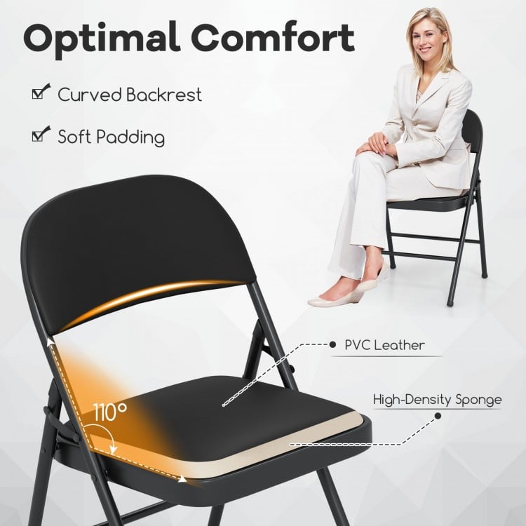 Folding chair with curved backrest, PVC leather, and soft padding, ideal for indoor and outdoor use.