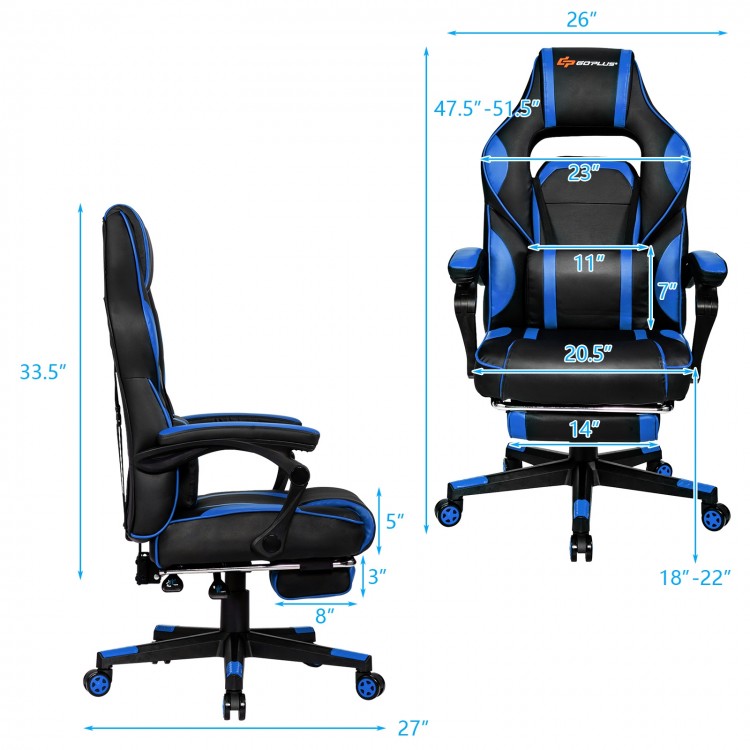 Side view of the Massage Gaming Chair with Footrest, featuring adjustable height and ergonomic design for comfort.