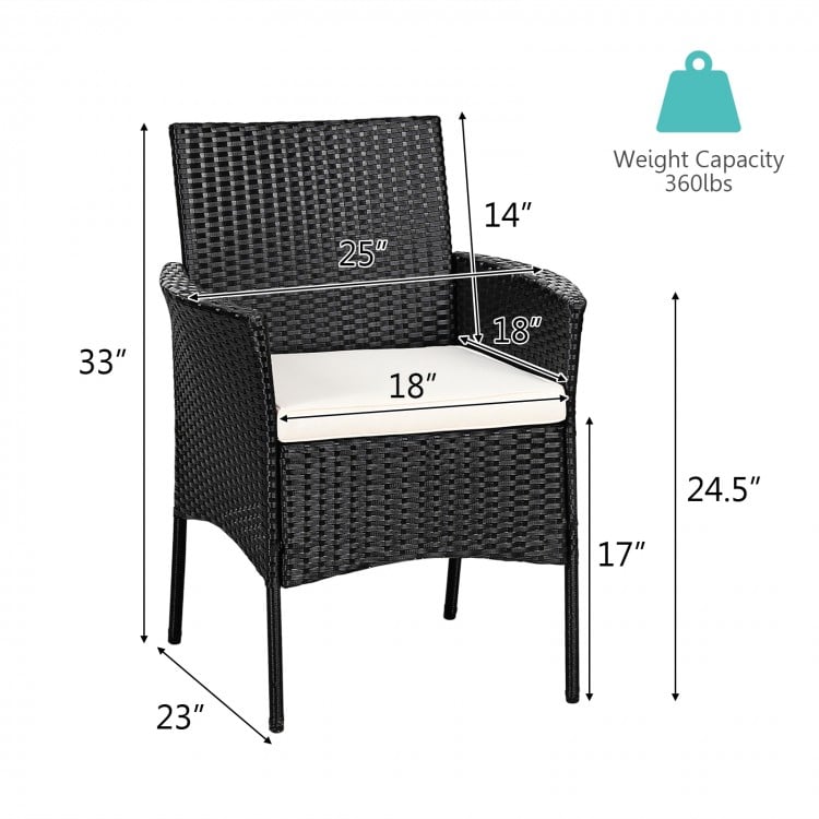 Patio wicker chair with cozy seat cushion, 360 lbs capacity, weather-resistant PE rattan, ideal for outdoor use.
