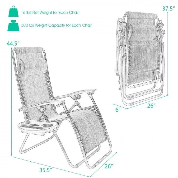 Folding lounge chair in black with adjustable backrest, cup holder, and lightweight design for outdoor relaxation.