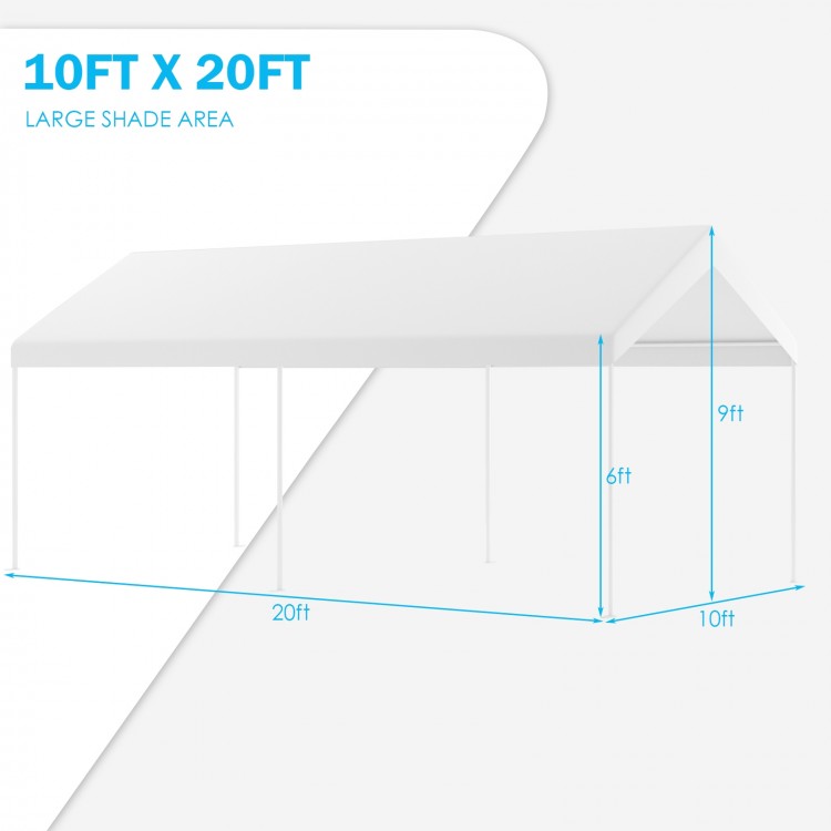 10 x 20 feet portable car canopy shelter with galvanized steel frame and weather-resistant cover for outdoor events.