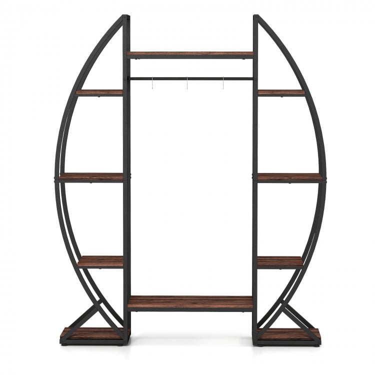 Tall 63" indoor plant stand with 10 tiers and metal hooks, featuring a stylish curved design for displaying potted.