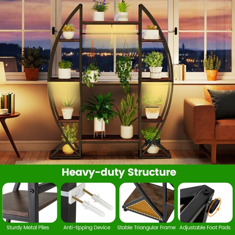 63" tall indoor plant stand with 10 tiers, sturdy metal frame, and adjustable footpads for stable plant display.