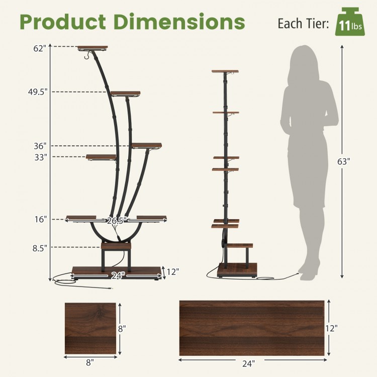Indoor plant stand with 8 tiers and grow lights, ideal for displaying plants and decor in living rooms or balconies.