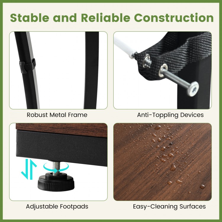Adjustable footpads and anti-toppling devices on the 8-tier metal plant stand for stability and security indoors.