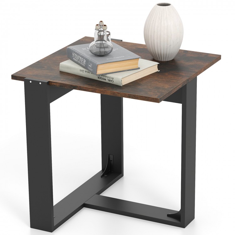 Industrial sofa end table with a spacious tabletop and stable T-shaped metal frame, perfect for any living space.
