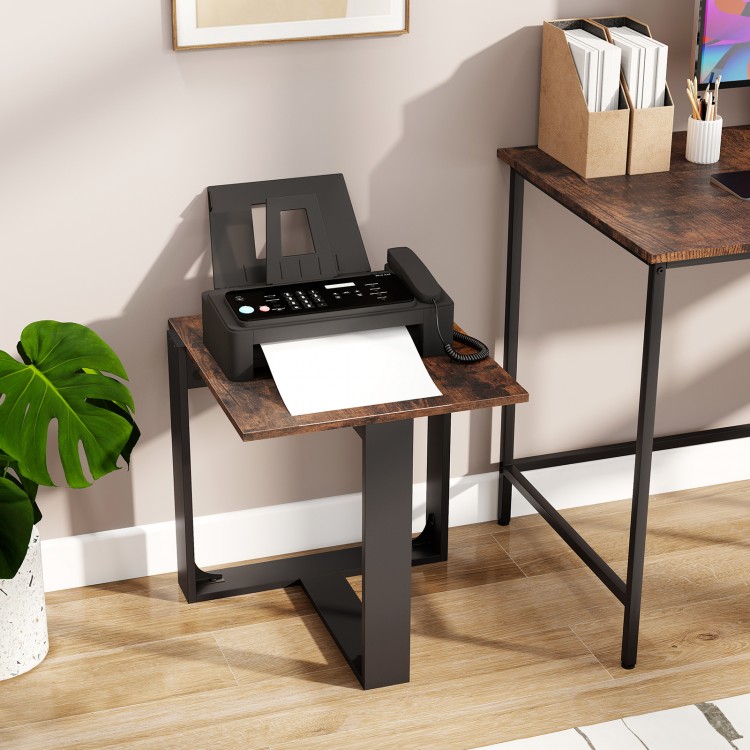 Industrial sofa end table with a spacious tabletop and stable T-shaped metal frame, ideal for living room or study use.