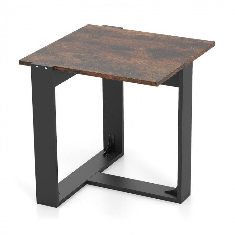Industrial sofa end table with a spacious wooden top and stable metal frame, perfect for living rooms or bedrooms.