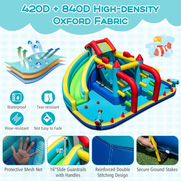 Inflatable double water slide park with obstacle course, made of 420D+840D Oxford fabric, perfect for outdoor fun.