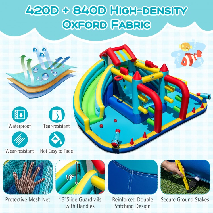 Inflatable Double Water Slide Park with obstacle course, made of 420D+840D Oxford fabric, perfect for outdoor fun.