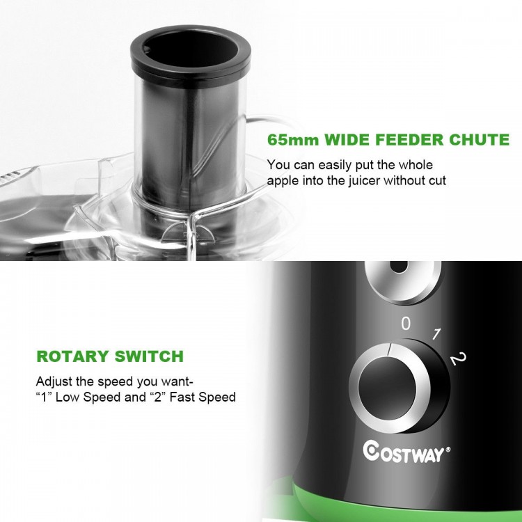 Wide mouth 65mm feeder chute of the 2 Speed Centrifugal Juicer for easy juicing of whole fruits and vegetables.