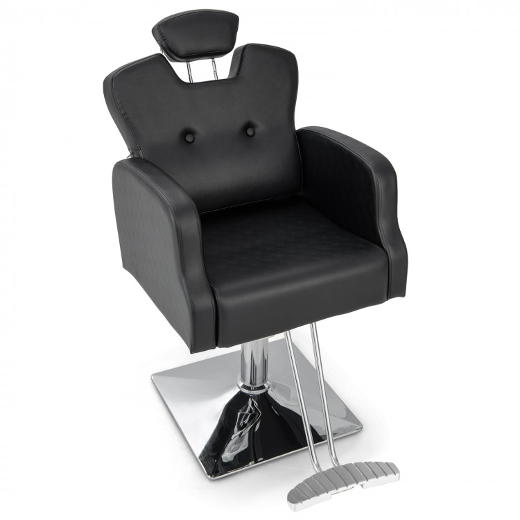 Heavy-duty salon chair in black with 360-degree swivel, adjustable headrest, and high-density sponge padding for.