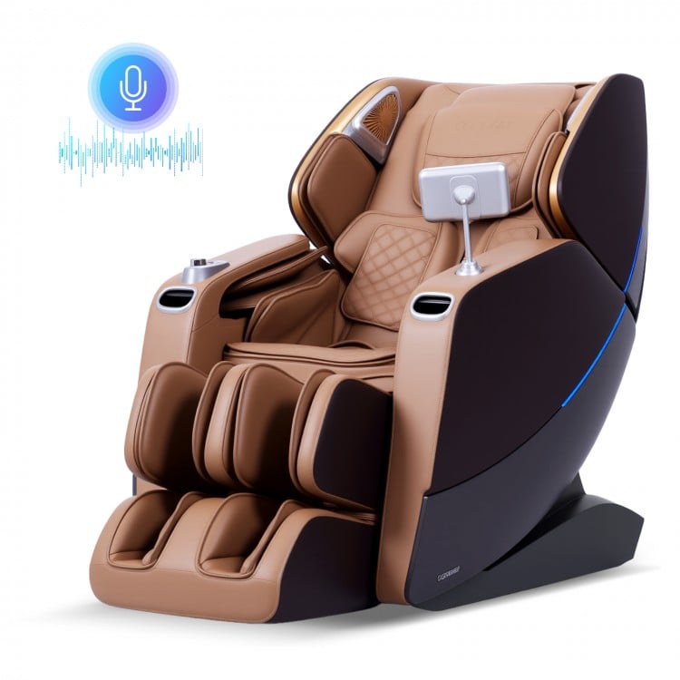 4D full body massage chair in brown with zero gravity feature, voice control, and adjustable intensity for ultimate.