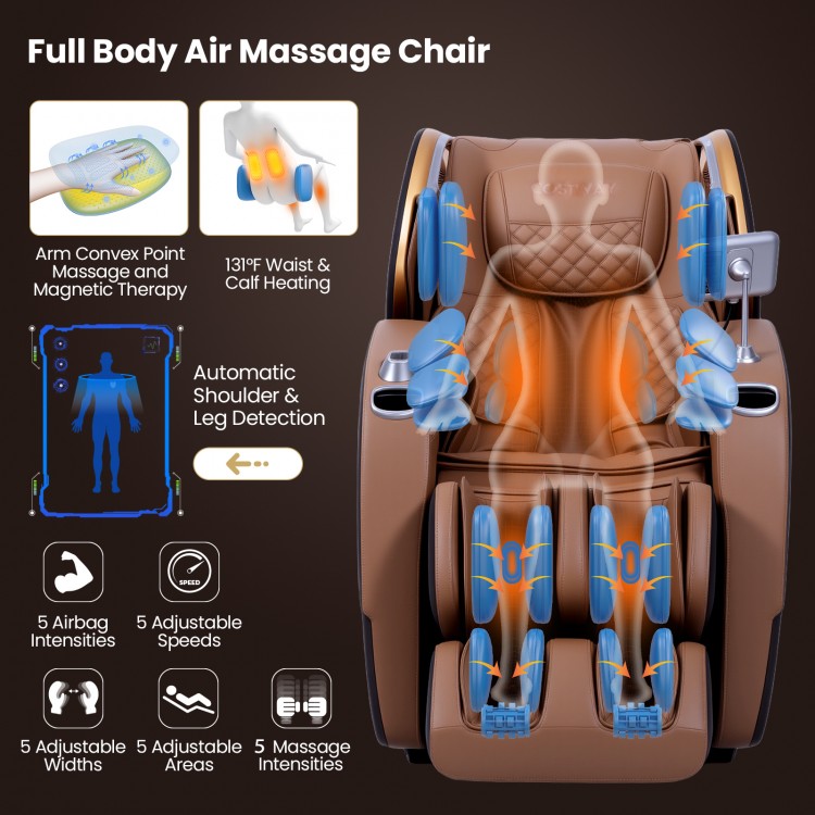 Full body air massage chair with 4D massage, zero gravity design, and adjustable intensity for ultimate relaxation.