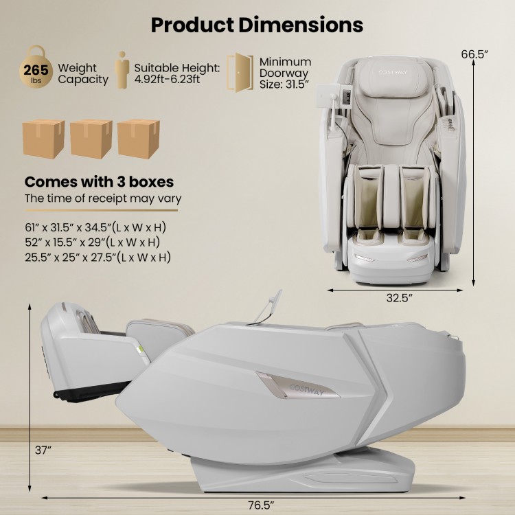 Zero gravity full body massage chair with 4D dual roller system, white finish, ideal for customized relaxation and.