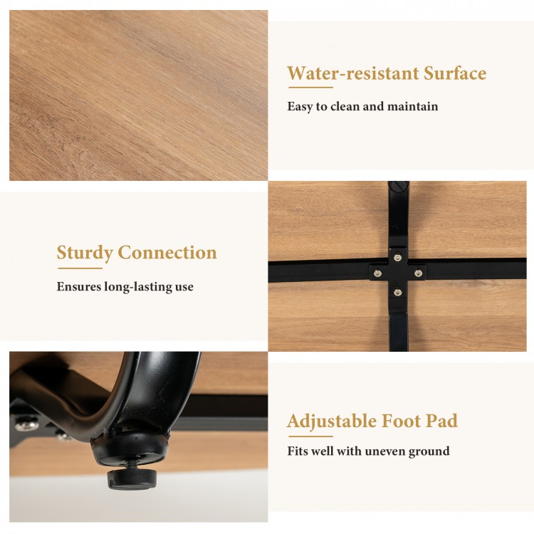Close-up of the 2-tier glass-top oval coffee table showcasing the wooden shelf and adjustable foot pad for stability.