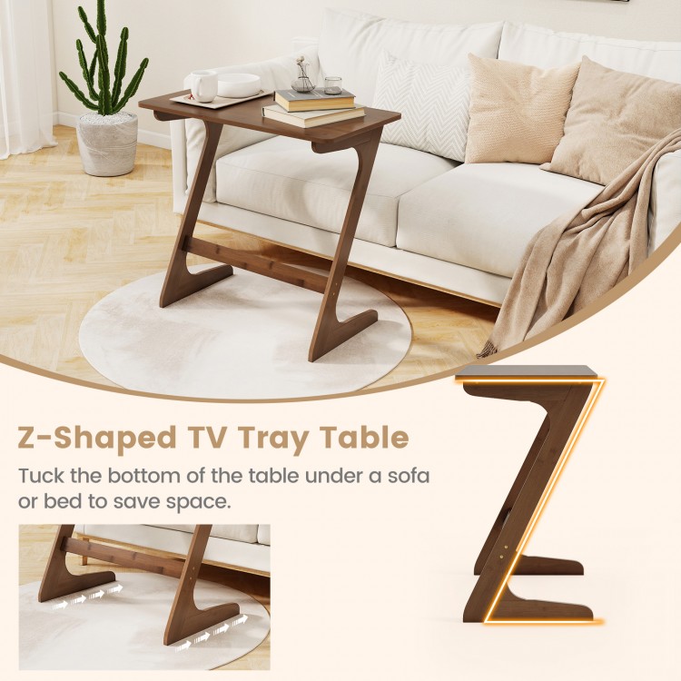 Bamboo Z-Shaped Spacious Sofa Side Table with Space-Saving Tabletop - Gallery View 11 of 13