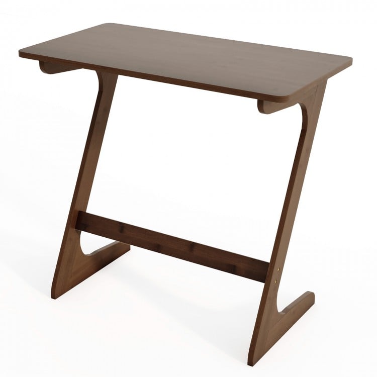 Z-shaped brown bamboo side table with spacious tabletop, ideal for small rooms and versatile use as a laptop desk or.