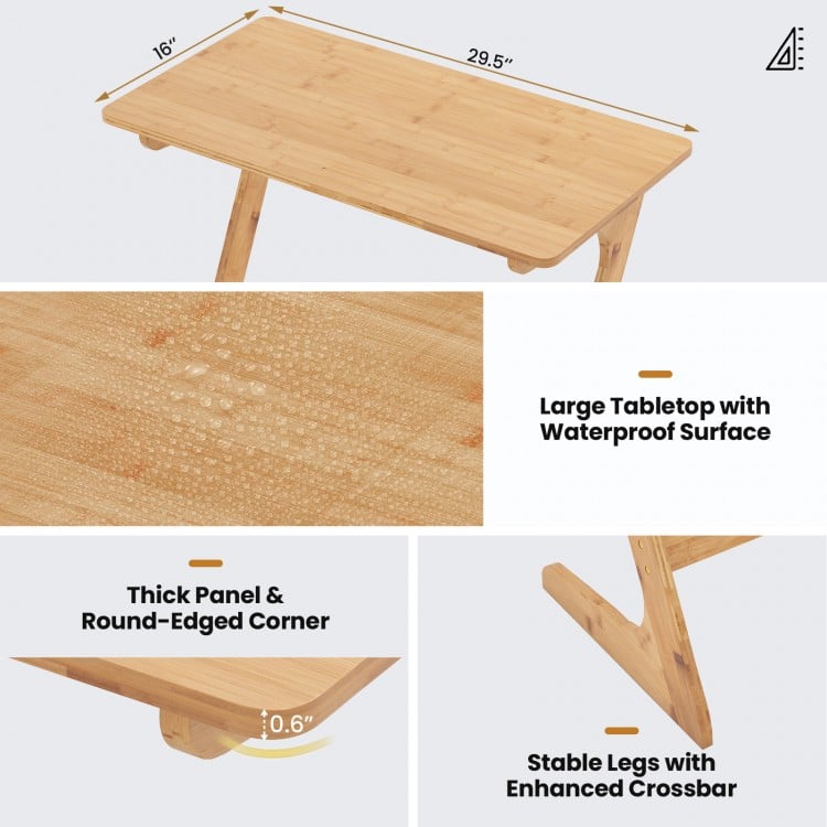Bamboo Z-shaped side table with spacious waterproof tabletop, thick panel, and stable legs for versatile home use.