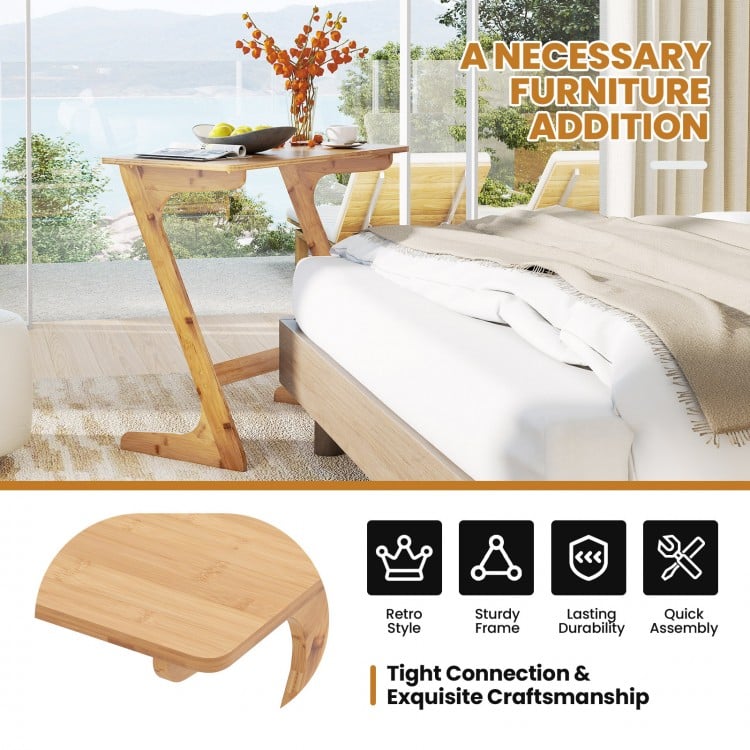 Bamboo Z-shaped side table with spacious tabletop, sturdy frame, and smooth edges, perfect for small spaces and.