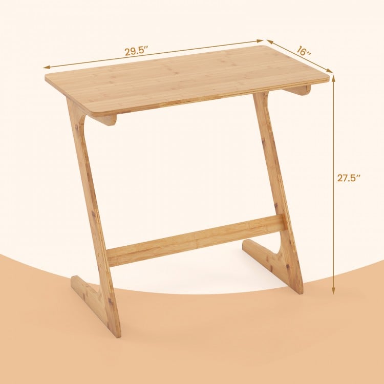 Bamboo Z-shaped side table with spacious tabletop, measuring 29.5" x 16", ideal for small spaces and multi-functional.