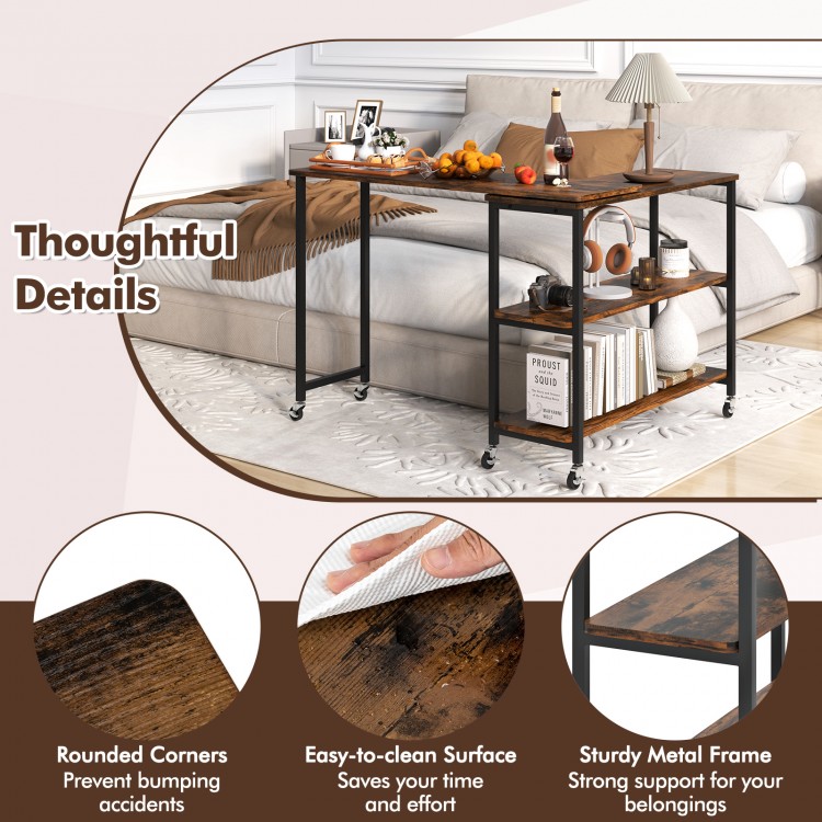 Rustic brown side table with sturdy metal frame and easy-to-clean surface, perfect for living room or office use.