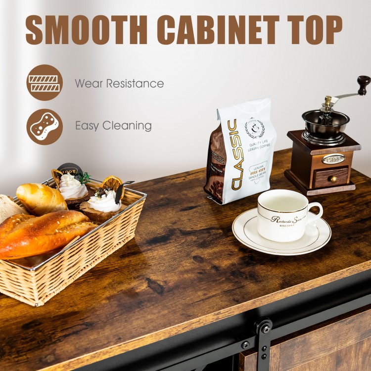 Smooth cabinet top of the rustic brown industrial storage cabinet, ideal for coffee machines and easy cleaning.