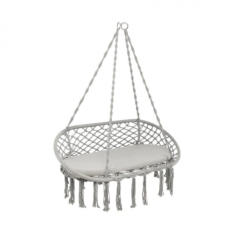 Hammock Chair for 2 Persons with Cushion and Macrame Swing - Gallery View 1 of 10