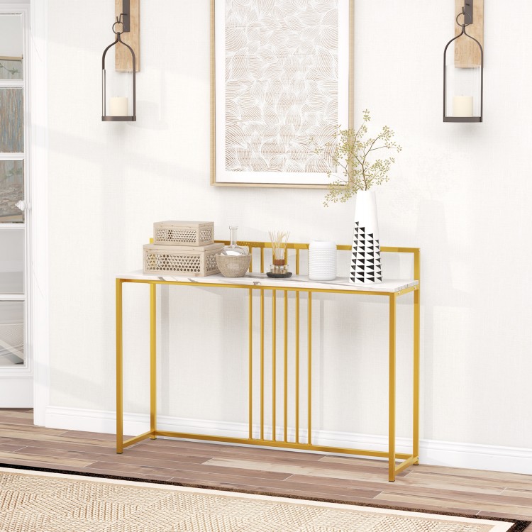 47-inch entryway table with faux marble top and gold metal frame, perfect for adding elegance to any space.