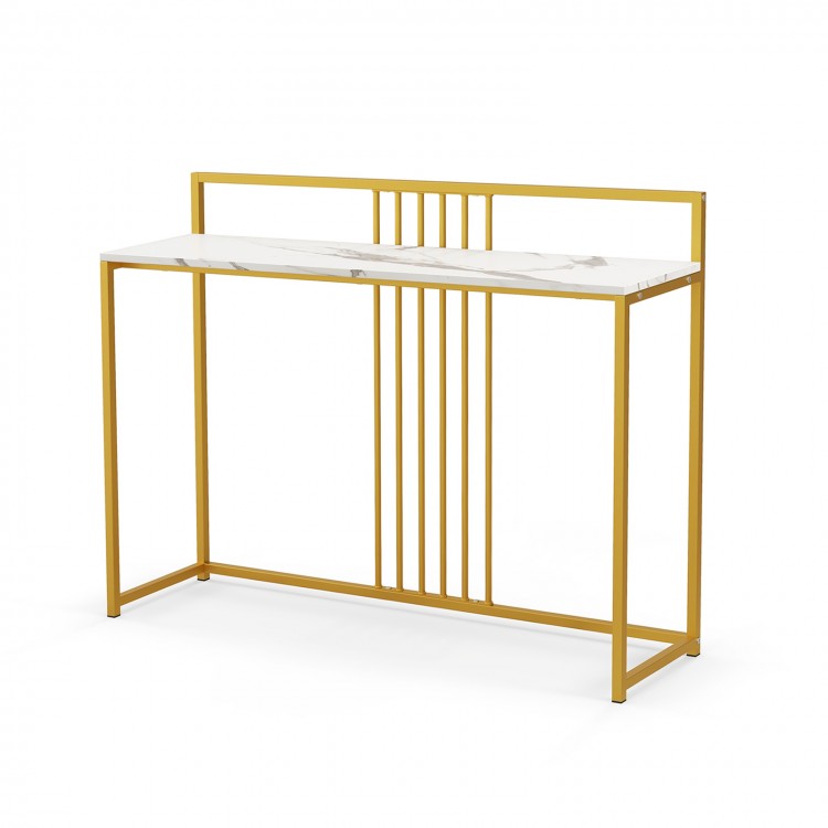 47-inch entryway table with faux marble top and gold metal frame, perfect for console or sofa use.